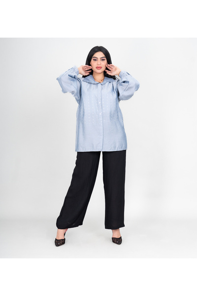 IKKXA Modern Two-Piece Outfit Shirt and Black Pants Crystal Details