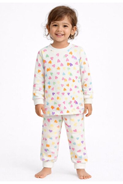 Emilakids Colorful Heart Patterned Long Sleeve Girls Pajama Set