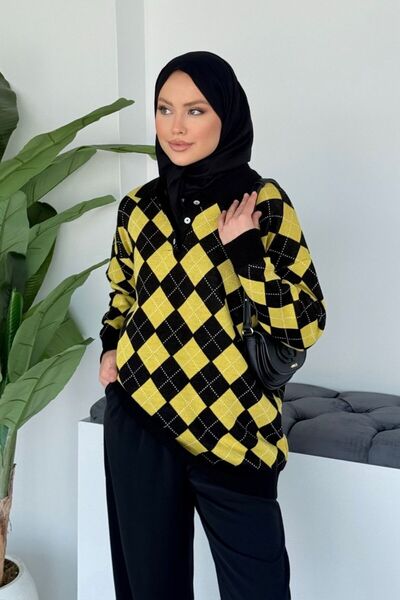 Sezi Moda Giyim Violet Baklava Pattern Sweater