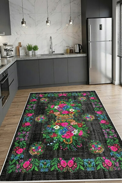 CENTER AVM Çiçekli Halı Leke Tutmaz Mutfak Halısı Makinede Yıkanabilir Kaymaz...