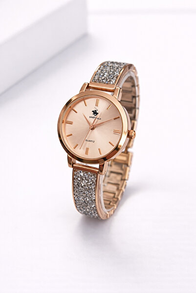 G Sport POLO ساعة يد نسائية معدنية بتفاصيل حجرية