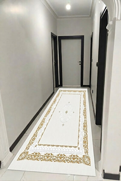 CENTER AVM Beyaz Gold Halı Yolluk Makinede Yıkanabilir Halı Kaymaz Taban Halı