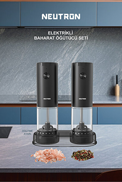 NEUTRON NTL-PG-33D Pilli Tuz ve Baharat Öğütücü Değirmen İkili Set