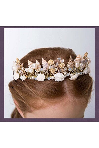 luckybaby Seashell طوق رأس لون ذهبي مزين بأصداف طبيعية وأحجار الراين، إكسسوارات شعر