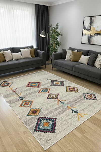 CENTER AVM Renkli Halı Salon Halısı Makinede Yıkanabilir Halı Kaymaz Taban Halı