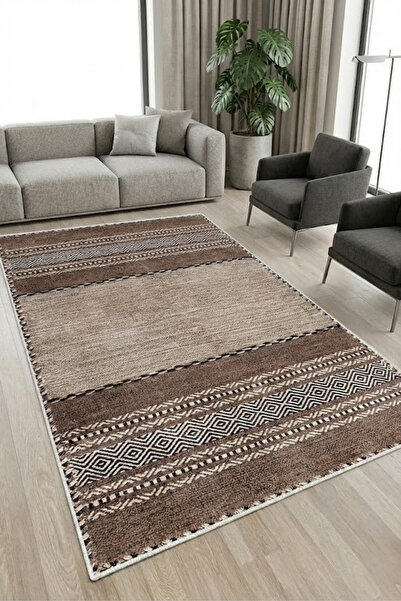 CENTER AVM Kahverengi Halı Salon Halısı Makinede Yıkanabilir Halı Kaymaz Taba...