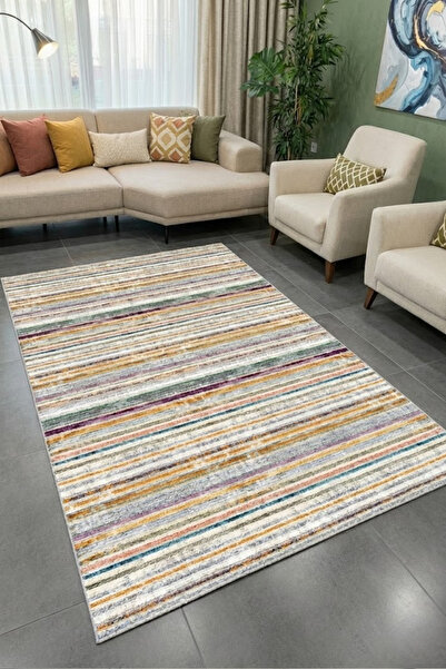 CENTER AVM Renkli Halı Salon Halısı Makinede Yıkanabilir Halı Kaymaz Taban Halı