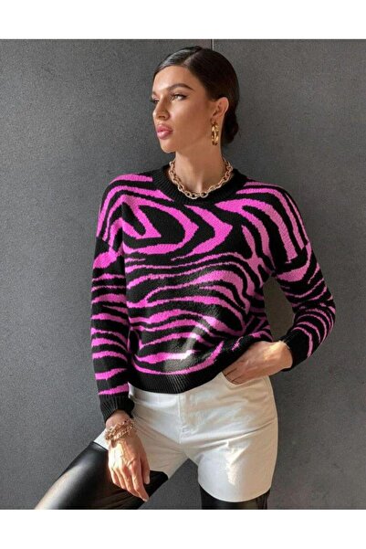 Modafeminen Knitwear Sweater Tr0129 Fuchia