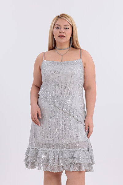 IŞILTI Stylish Special Design Sequined Asymmetrical Cut Rope Strap Lined Fish...