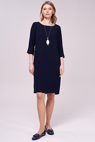Journey Kayık Yaka-Truvakar Kol,Kolyeli Diz Altı Elbise