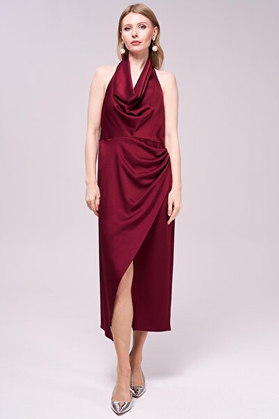 Journey Degaje Yaka-Sırtı Açık,Kolsuz Saten Elbise