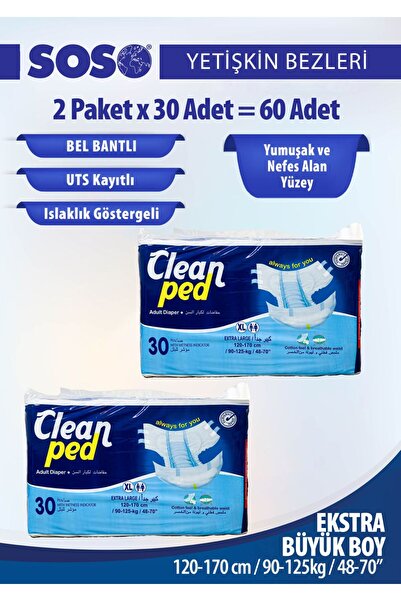 2 x 30 Paket Cleanped XLarge - Belbantlı Yetişkin Hasta Bezi