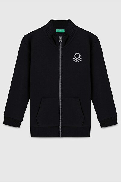 Benetton Fermuarlı Hırka Erkek Siyah 4-14 Yaş