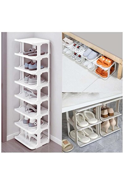 BLOOMING TIME رف أحذية من قطعة واحدة بتسعة أرفف / رف أحذية متعدد الطبقات أبيض