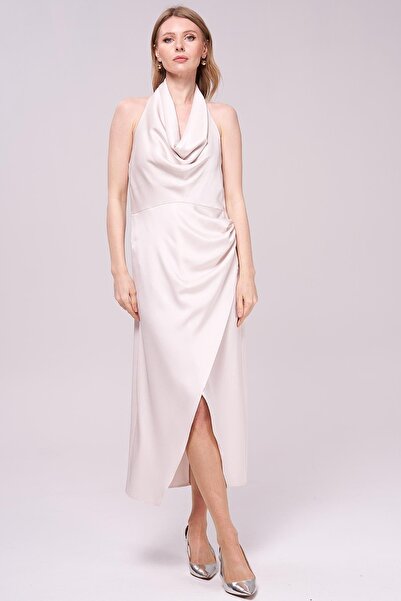 Journey Degaje Yaka-Sırtı Açık,Kolsuz Saten Elbise