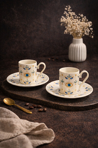 YzHome 2-Person Porcelain Evil Eye Coffee Cup Set 90ml