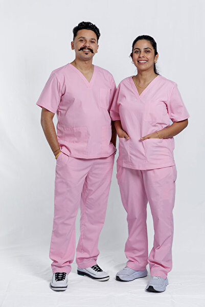 Runsales Pink Stretch Fabric Scrubs Suit - Nurse Doctor Uniform