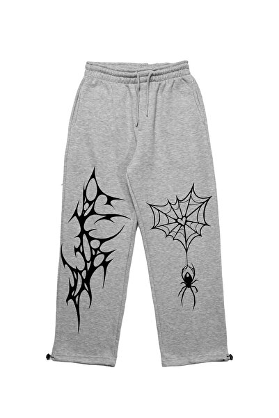 Sokak Butik Premium Spider Web Leg Men's Gray Sweatpants