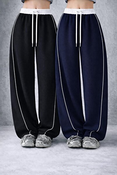 pandy 2'li Paket Harajuku Zip Detail Tracksuit Oversize Yüksek Bel Ön Arka Bi...