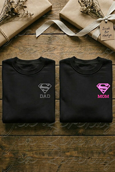 Vordevia Super Dad și Super Mom cu imprimeu Unisex supradimensionat Swea cu g...