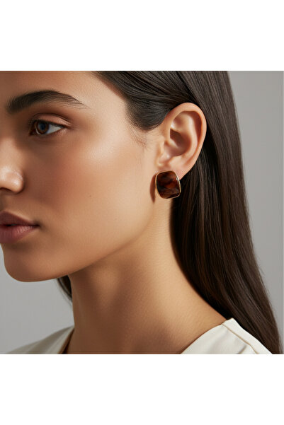 Madame Deco & Takı Madame Kahverengi Oval Kemik Model Çelik Küpe – Zarif, Kar...