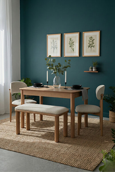 Woodenbend Alvin Natural Ahşap Açılır Benchli 2 Sandalyeli Mutfak Masa Takımı...