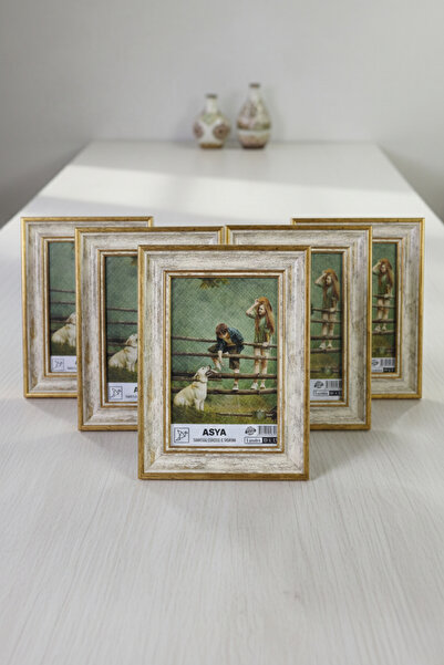 Asya Çerçeve Dekoratif 5'li Set Antik Desenli Gold 13x18 Ayaklı Plastik Fotoğ...
