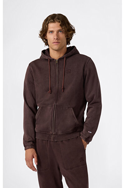 Champion Icons Wash Full Zip Hoodie Sweatshirt Kahverengi Erkek Sweatshirt - ...