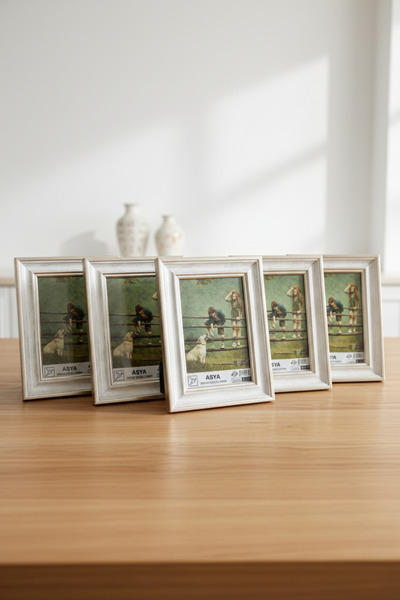 Asya Çerçeve Decorative Set of 5 Antique Patterned Silver 10X15 Plastic Photo...