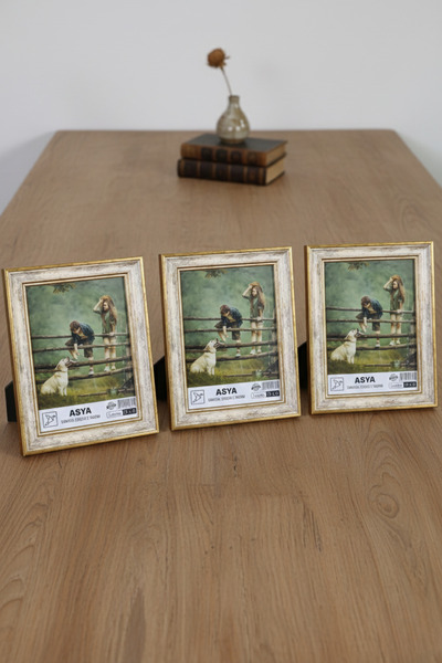 Asya Çerçeve Decorative Set of 3 Antique Patterned Gold 15X21 Plastic Photo F...