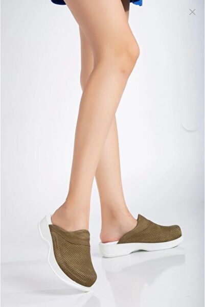 Biocomfort Women's Genuine Leather Khaki Orthopedic Slippers for Nurses, Doct...