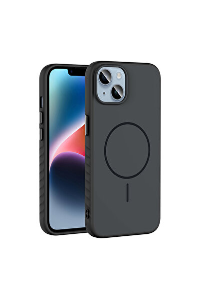 zore iPhone 13 Kılıf M-safe Şarj Özellikli Tea Kapak - Siyah