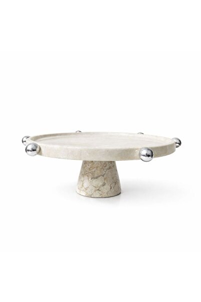 Modestmar Natural Beige Marble Cake Stand - Gold Detail Stand with Marble Legs