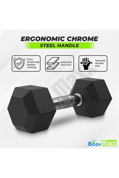 BODYMAX Body Maxx 50kg Rubber Hex Dumbbell Set Combo 2.5kg 5kg 7.5kg 10kg Pairs Home Gym
