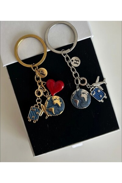 İS DESING Dünya Anahtarlik Çift Gümüş Gold Uçak 2 adet
