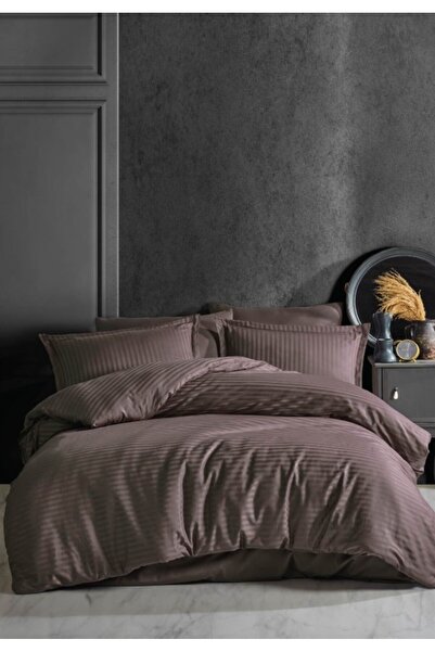 MarDyHome Striped Single Satin Duvet Cover Set Dark Brown