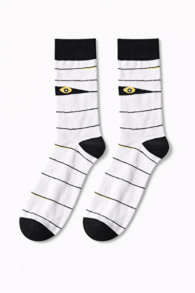 SOLDE SOCKS Men's Cotton Casual Socks – Striped “Eye” Pattern, White/Black, H...