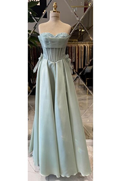 Hanımefendi Giyim فستان سهرة مطرز بياقة على شكل قلب، مقاس الكورسيه