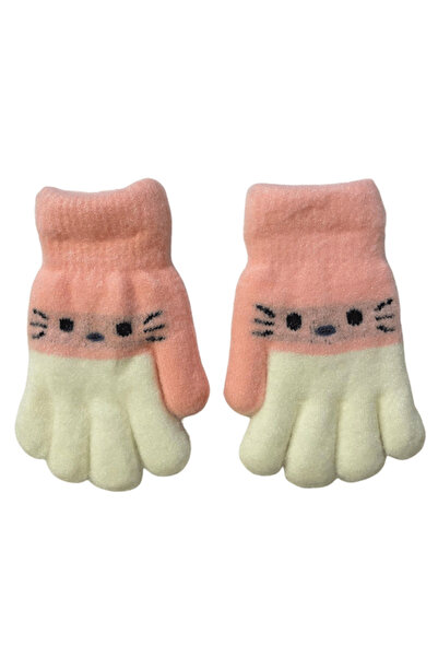 LİNOTTİ KEDİ FİGÜRLÜ KIZ ÇOCUK KIŞLIK ELDİVEN 3-6 YAŞ -POLAR ASTARLI