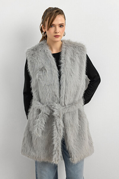 Ranasubaşı Kisya Feathered Tie-Up Vest-Grey