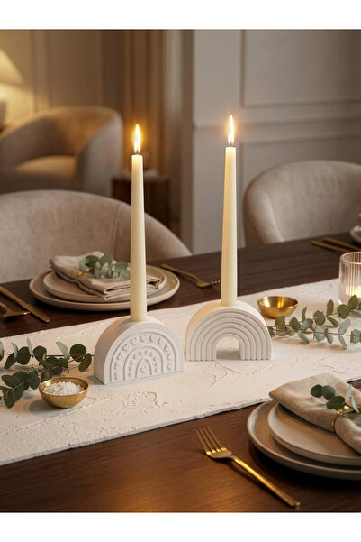 ZURİ DESİGN Dekoratif Beton Şamdan 2'li Set- Gökkuşağı ve Kalp Desenli Bohem ...