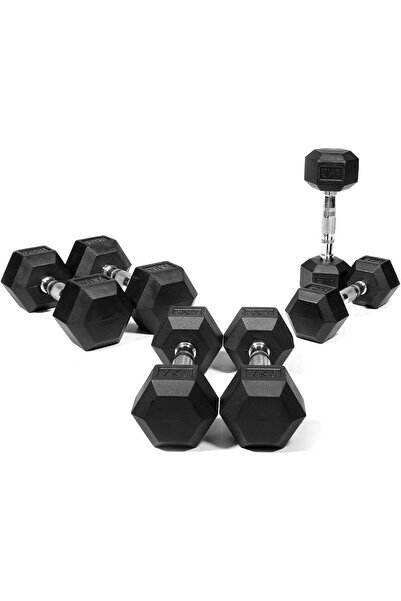 BODYMAX Body Maxx 50kg Rubber Hex Dumbbell Set Combo 2.5kg 5kg 7.5kg 10kg Pai...