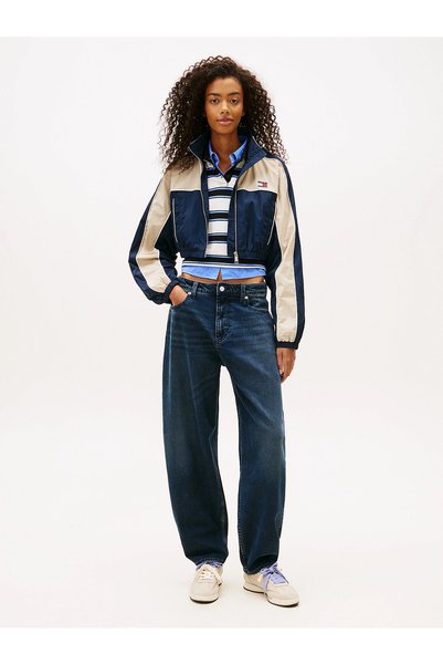 Tommy Hilfiger معطف واق من المطر نايلون تفاصيل مخططة للنساء من TJW باللون الأزرق DW0DW22055C1G