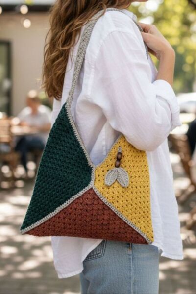 Uretti - Emine 9106 7214 Hand Knitted Beaded Detailed Colorful Bag / 33 cm - ...