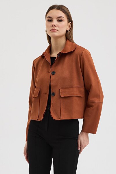 Lijuri Shirt collar short suede buttoned jacket 6175