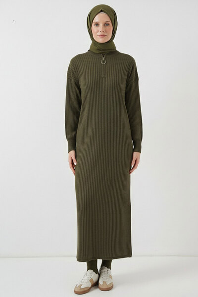 Bigdart 15900 Boydan Tesettür Knitwear Dress - Khaki