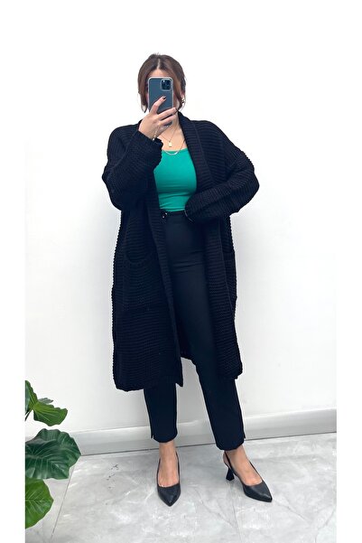 NİSUM MODA Thick Knitted Cardigan with Pockets