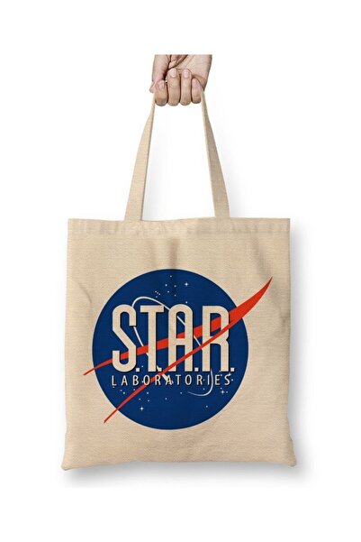 Toyaso Geantă de pânză albă cu logo-ul The Flash Star Labs Nasa, cu mâner lun...