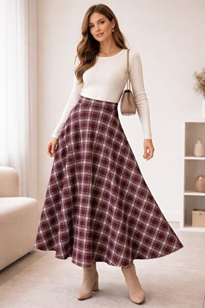 lobivia تنورة واسعة منقوشة من إيكوسا، تنورة محتشمة وعادية مع خصر مطاطي، الطول...