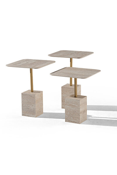 MAQ HOME Traverten Desen 3 lü Zigon Sehpa Seti PS-109